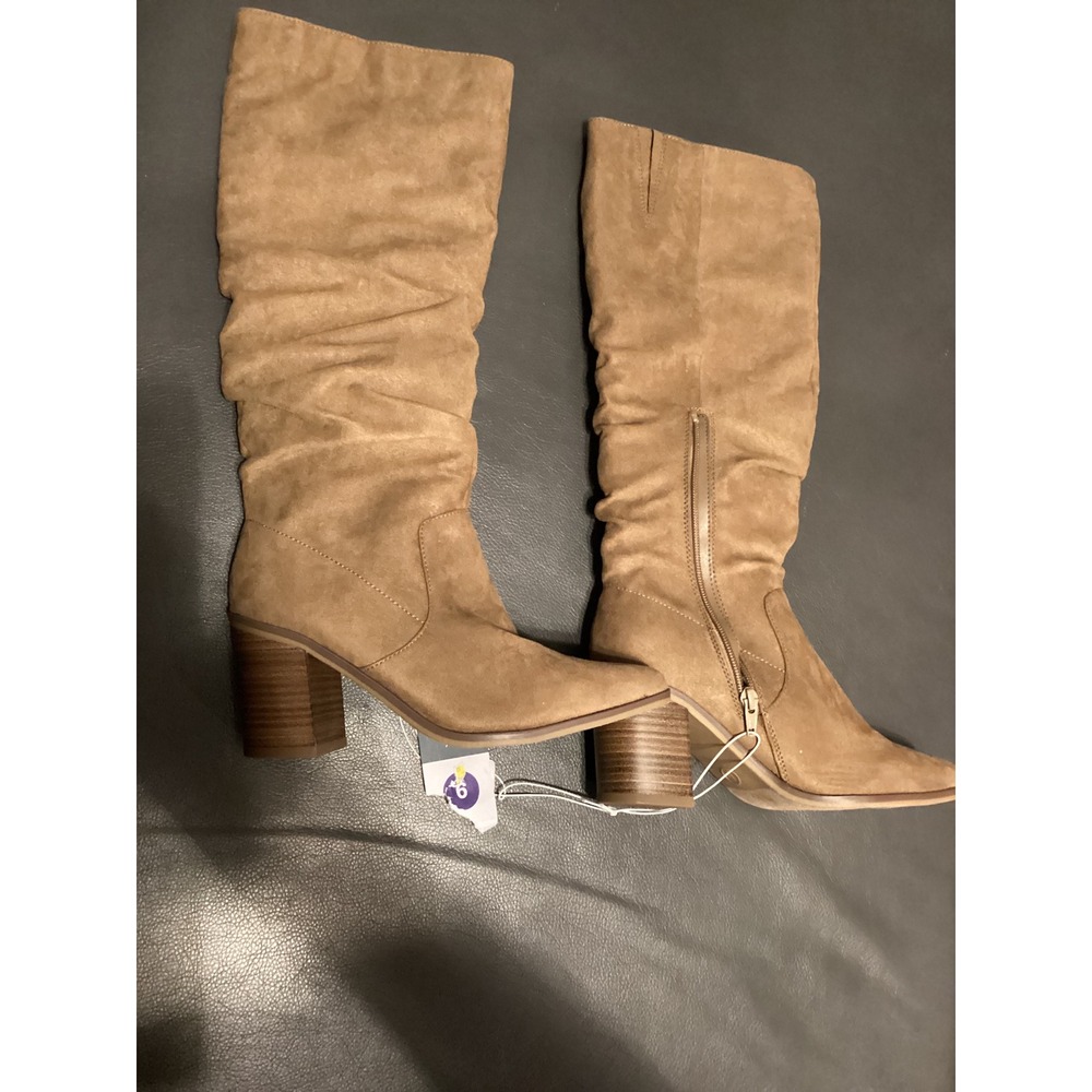 Universal Thread Womens Tan Faux Suede Slouchy Block Heel Tall Boots Size 6